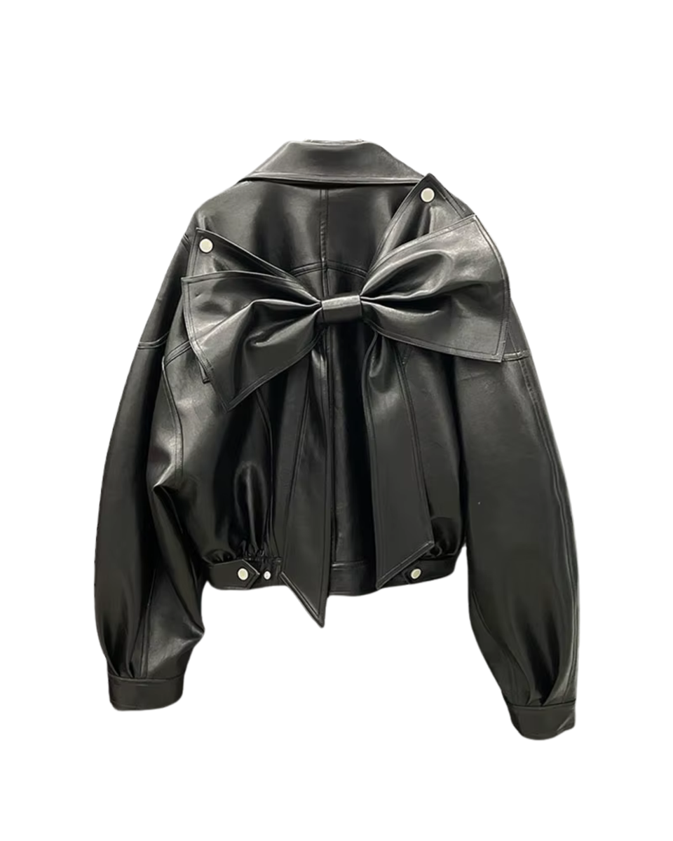 Black Faux Leather Jacket with Detachable Bow – MOONLIGHT Jacket