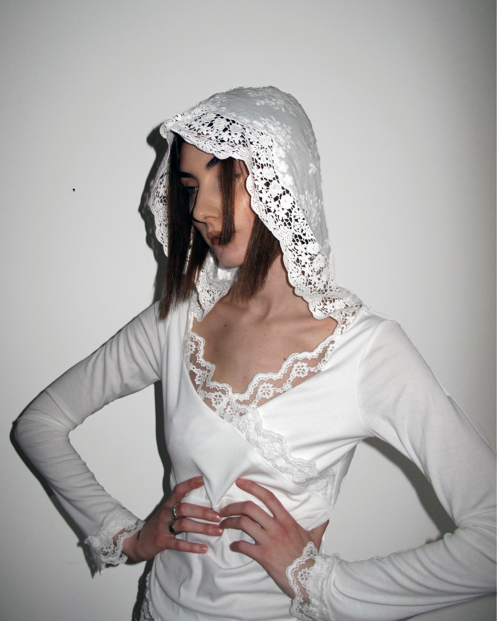 BELL White Lace Hooded Wrap Top – The Bunnies Store BELL White Lace Hooded Wrap Top – The Bunnies Store
